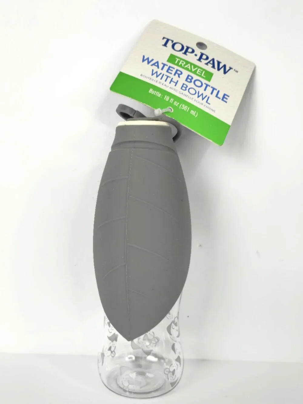 TOP PAW Travel 19 oz Dog Water Bottle with Foldable Silicone Bowl Gray New